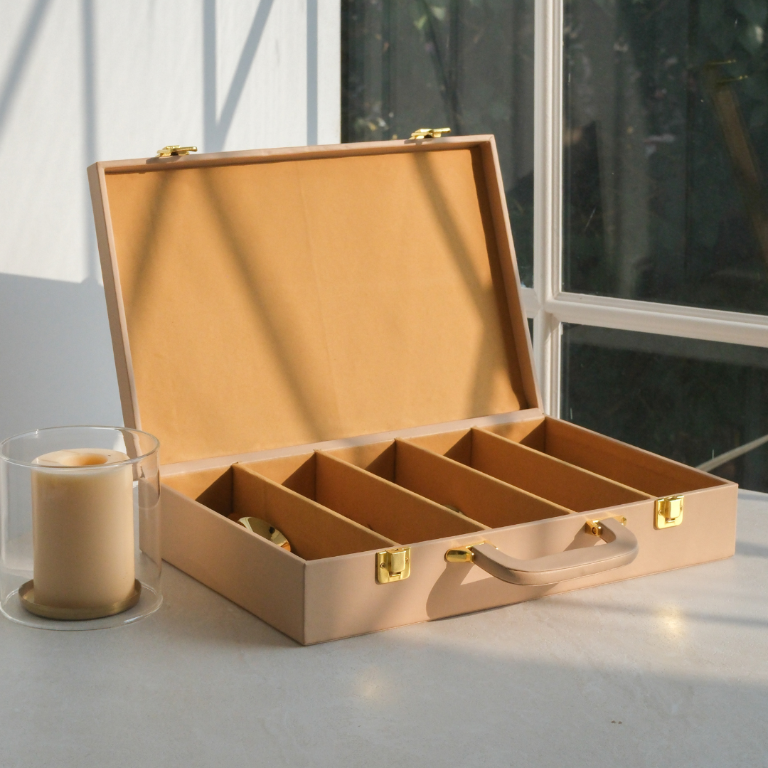 Elegant stainless steel cutlery set with organiser box for housewarming gifts