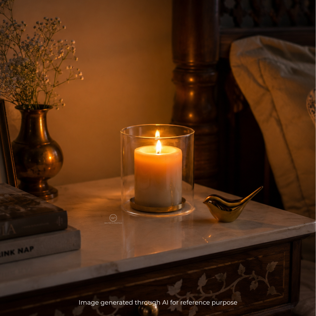Premium glass hurricane candle for Bedside Table