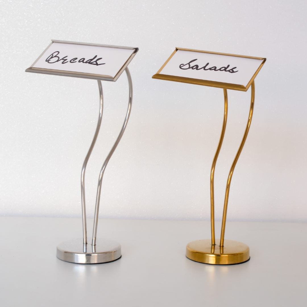 Luxury Metal Buffet Dish Name Stand – Gold & Silver | 8-Inch Table Display Stand for Events, Restaurants & Home Entertaining