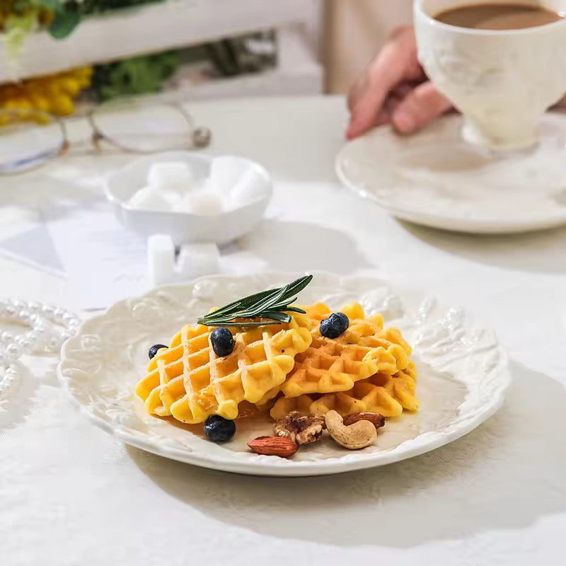 European Embossed Snack Plate | 8 inch| Ivory