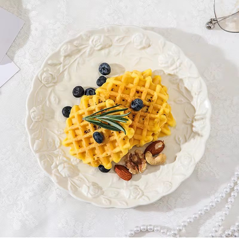 European Embossed Snack Plate | 8 inch| Ivory