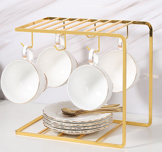Golden Tea Cup & Saucer Stand for 6