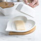 Porcelain Butter Dish with Lid and Wooden Base