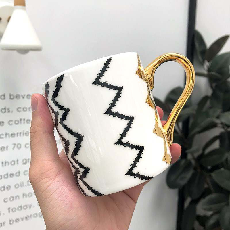 Coffee Mug with Gold Handle - Geometric