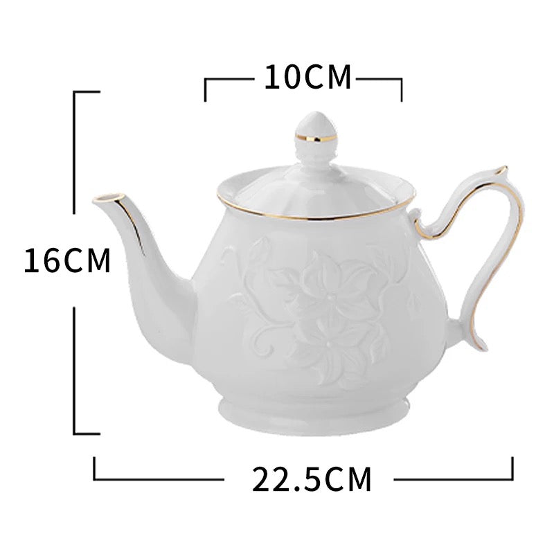 Ceramic Tea Pot Embossed - White