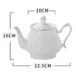 Ceramic Tea Pot Embossed - White