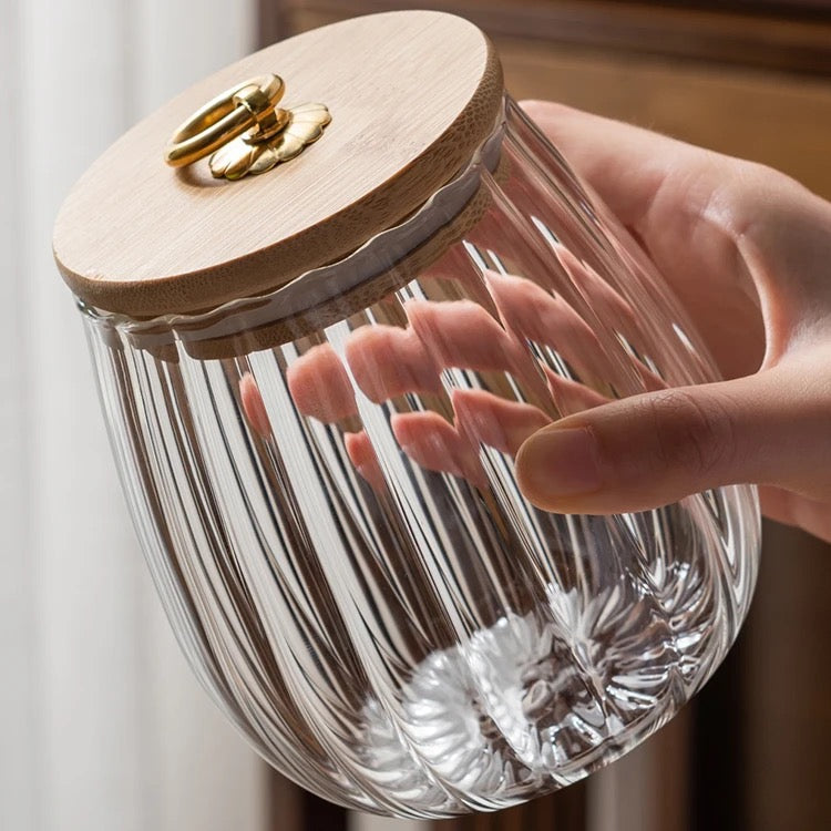 Fluted Airtight Snack Glass Jars - Pumpkin shape