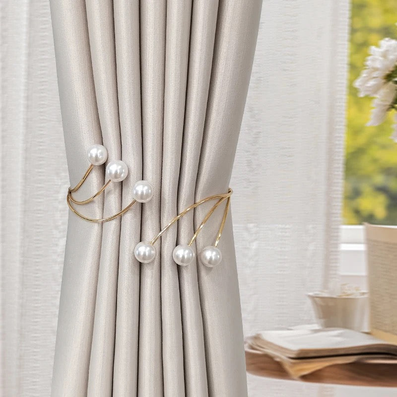 Curtain Accessory - Golden Ring Curtain Tieback with 6 Pearls