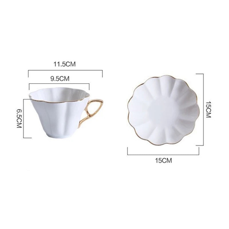 French White and Gold Tea Cup and Saucer Set - High-Quality Porcelain