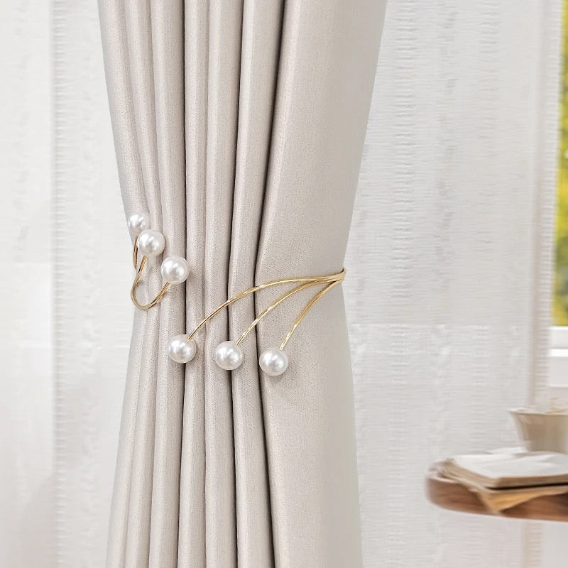 Curtain Accessory - Golden Ring Curtain Tieback with 6 Pearls