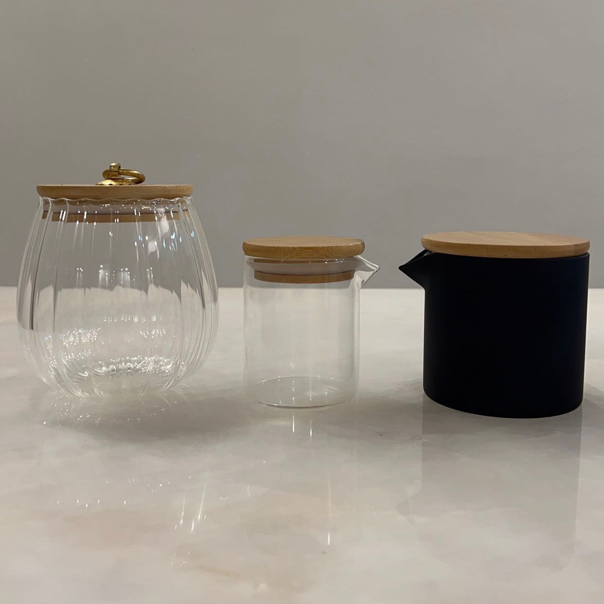 Borosilicate Glass Jar with Spout - Matt Black