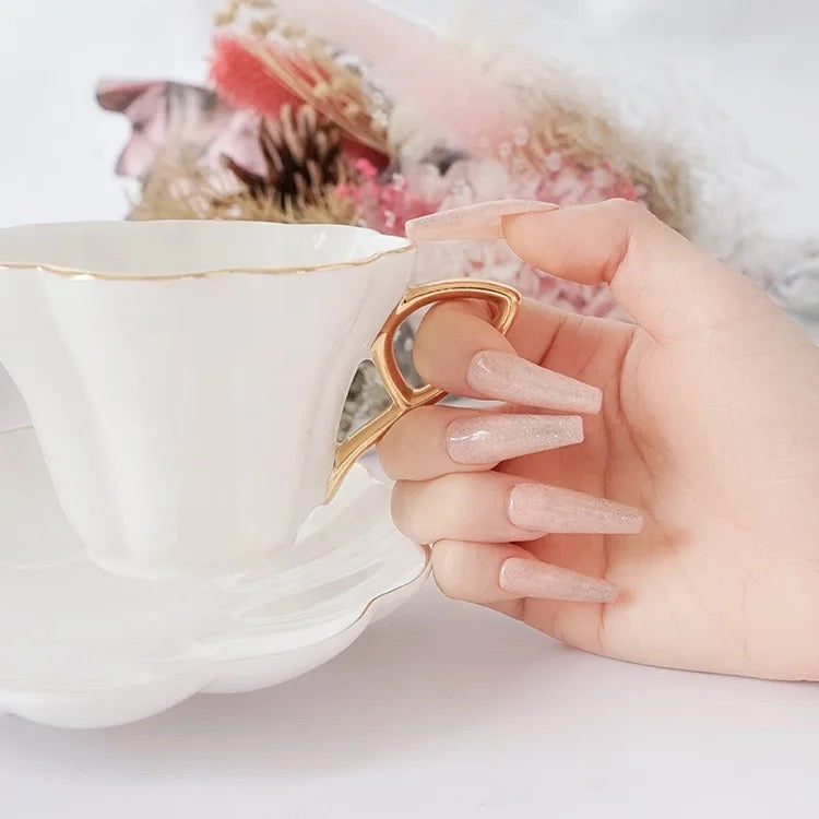 French White and Gold Tea Cup and Saucer Set - High-Quality Porcelain