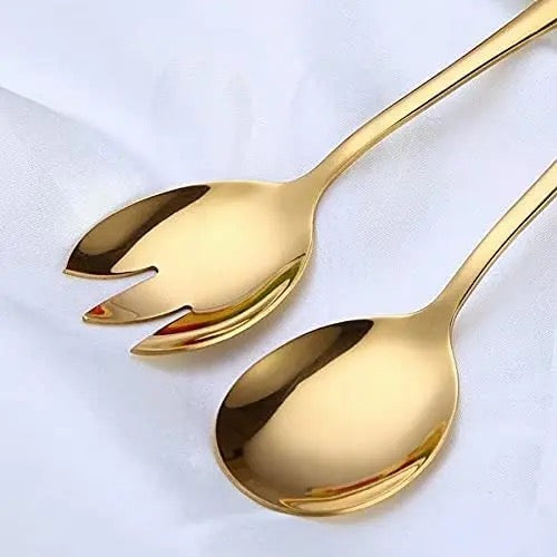 Gold Stainless Steel Serving Spoon and Fork Set