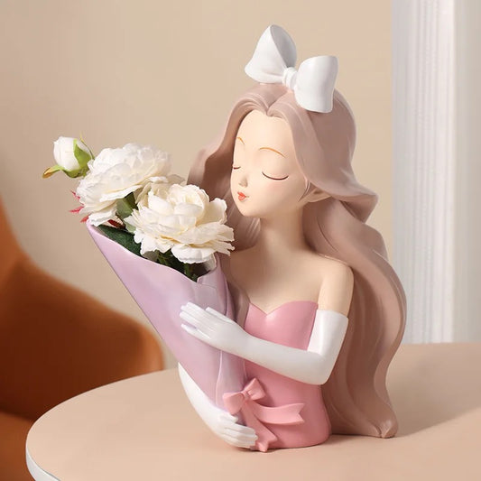 Girl Sculpture Vase - Pastel Pink