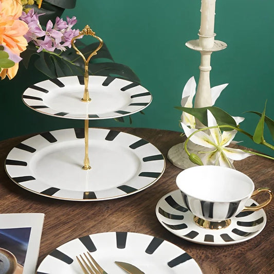 Cup & Saucer - Black White & Gold