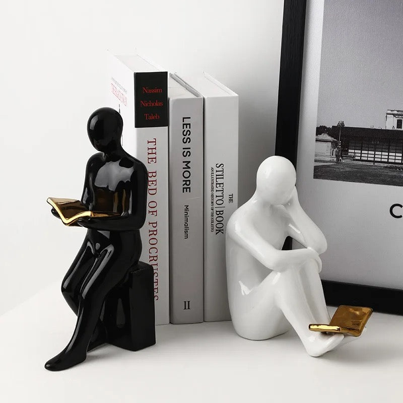 Luxury Reader Bookends with gold book - Set of 2 - Man Sculpture