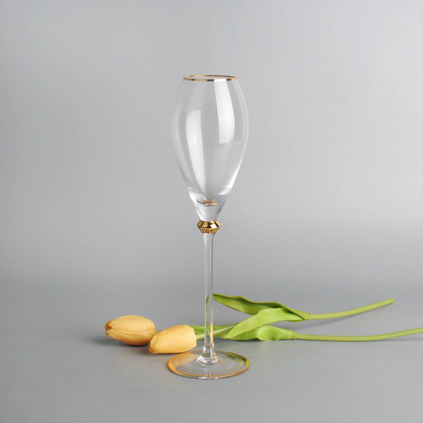 Premium Set of 2 Gold Rim Champagne Flutes with Gold Accents - 250ml