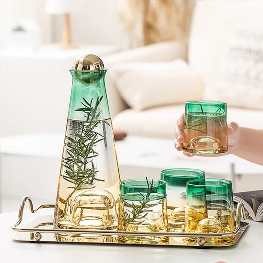 Carafe Luxury Set with 4 Glasses - Green & Yellow Shaded