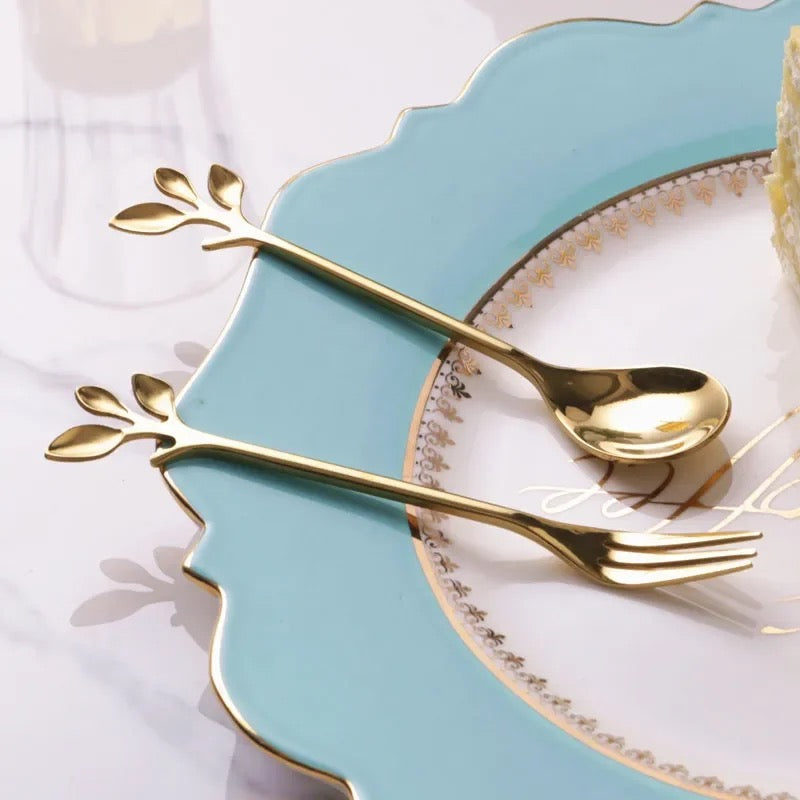 Gold Dessert Forks Leaf design - Set of 6 or 12