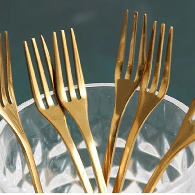 Gold Dessert Forks Leaf design - Set of 6 or 12