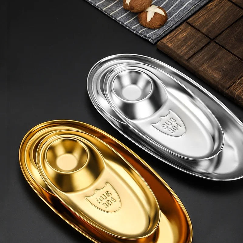 Gold Starter Snack Plate - Stainless Steel Chip & Dip Platter