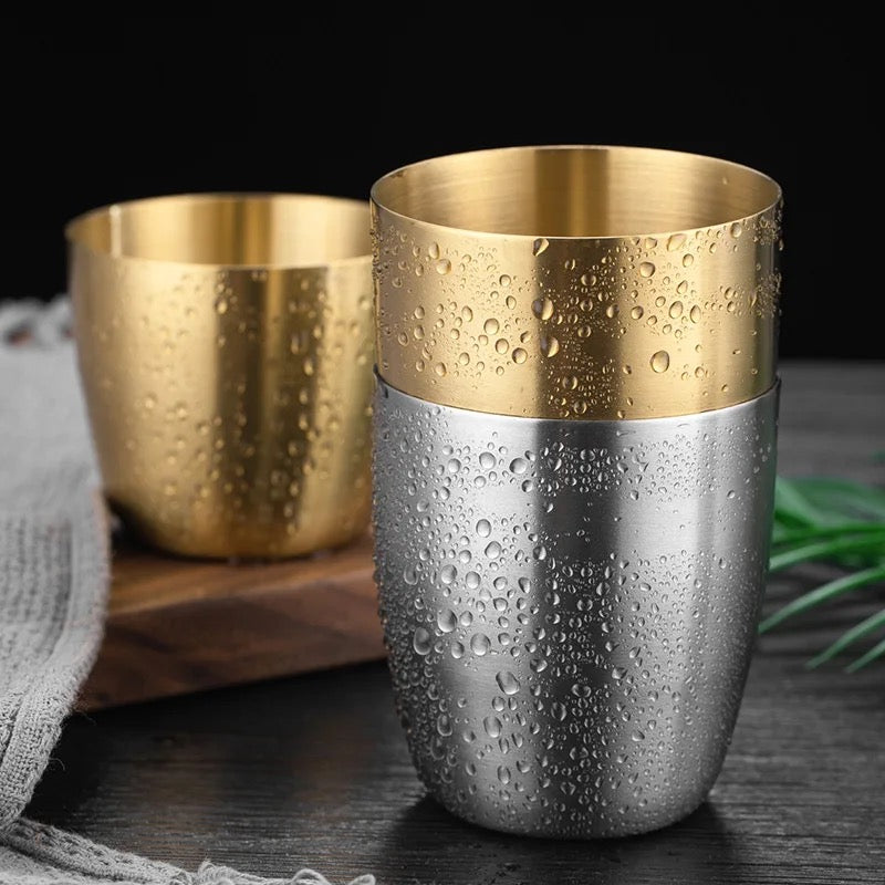 Gold Stainless Steel Drinking Glass | 304 Grade, 250ml Water Glass with Luxurious PVD Finish