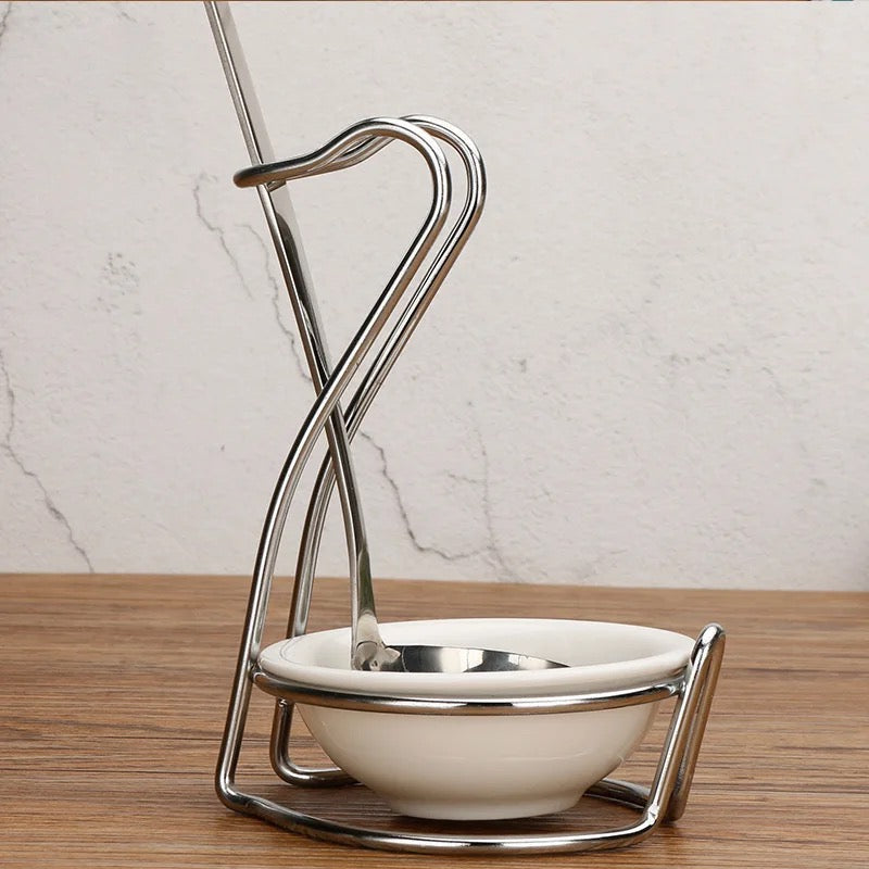 Stand for Serving Spoon - Gold & Silver - Single (Ceramic Bowl included)