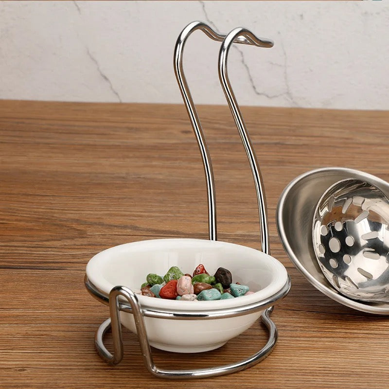 Stand for Serving Spoon - Gold & Silver - Single (Ceramic Bowl included)