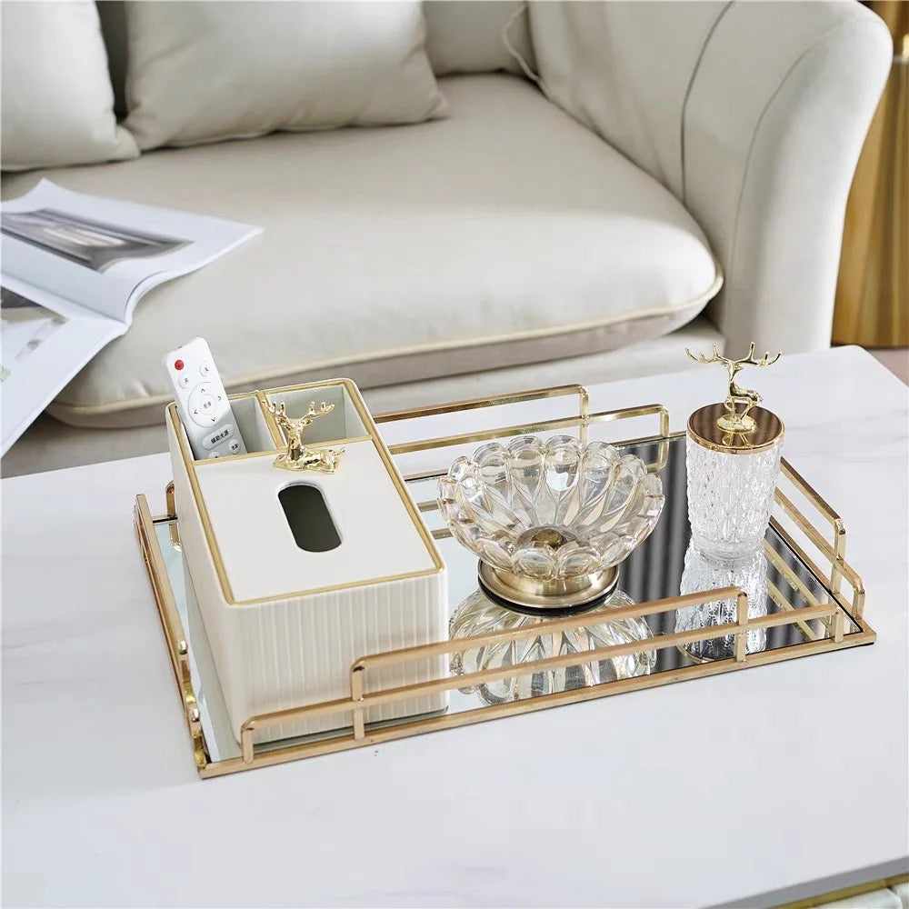 Luxury Mirrored Metal Tray - 16.5 inch