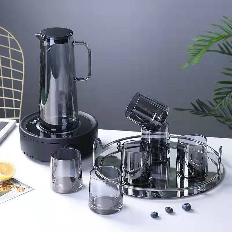 Luxury Grey Glass Jug Set with 4 Drinking Glasses