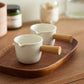 White Ceramic Creamer Jar with Wooden Handle | Mini Sauce Pouring Pitcher Jug | Milk, Coffee Frothing, Syrups & Gravy Jug (90 ml)