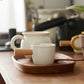 White Ceramic Creamer Jar with Wooden Handle | Mini Sauce Pouring Pitcher Jug | Milk, Coffee Frothing, Syrups & Gravy Jug (90 ml)