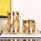 Amber Glass Hurricanes with Metal Vases - Set of 2
