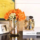 Amber Glass Hurricanes with Metal Vases - Set of 2
