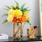 Amber Glass Hurricanes with Metal Vases - Set of 2