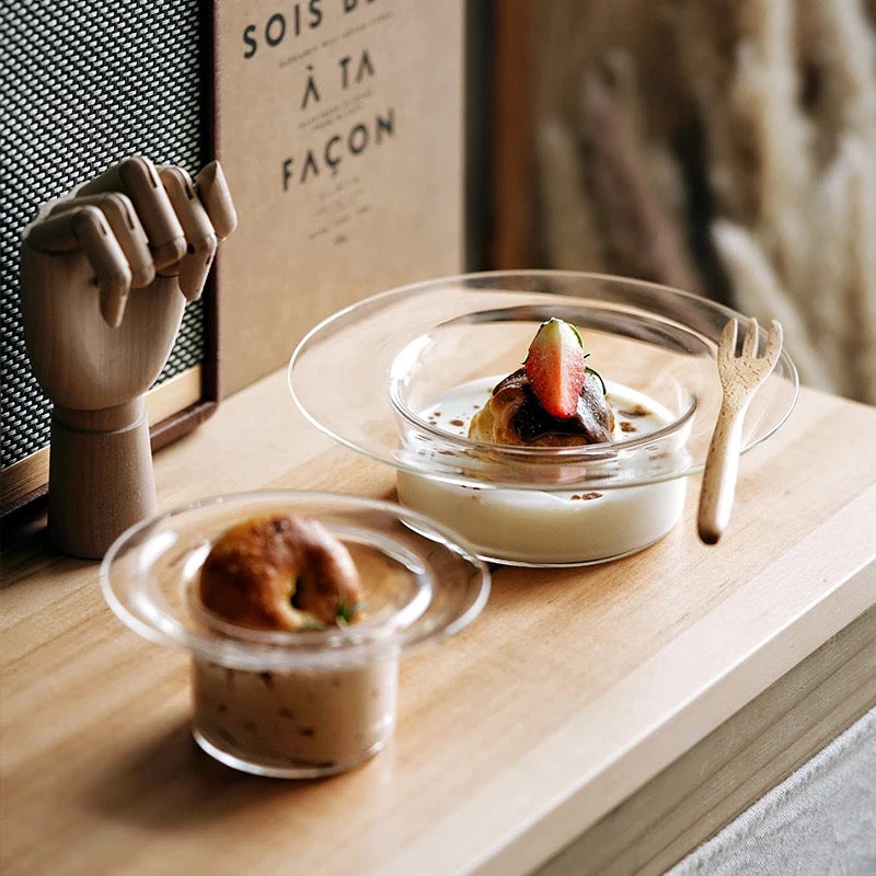 Set of 2 Hat-Shaped Borosilicate Glass Dessert Bowls