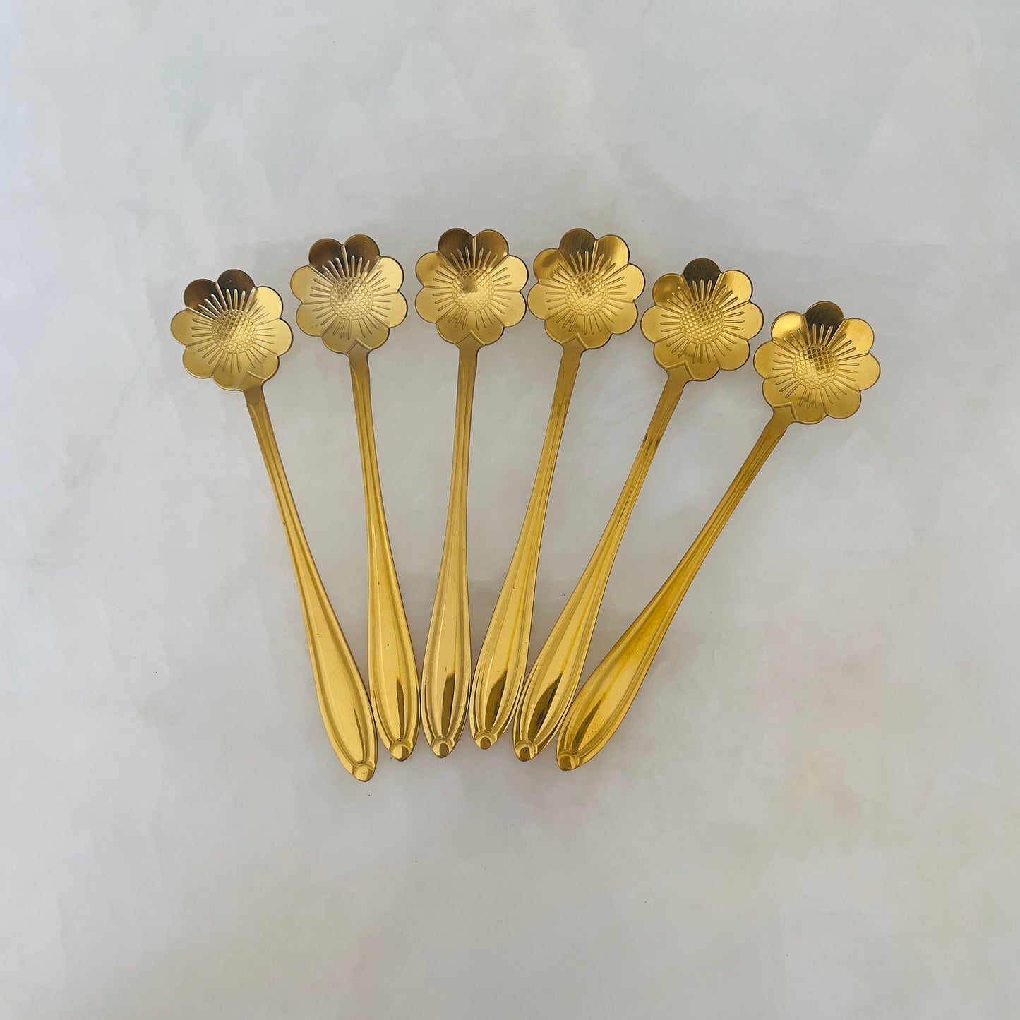 Dessert spoons - Flower Chrysanthemum - Gold Tea Spoons 6 pcs