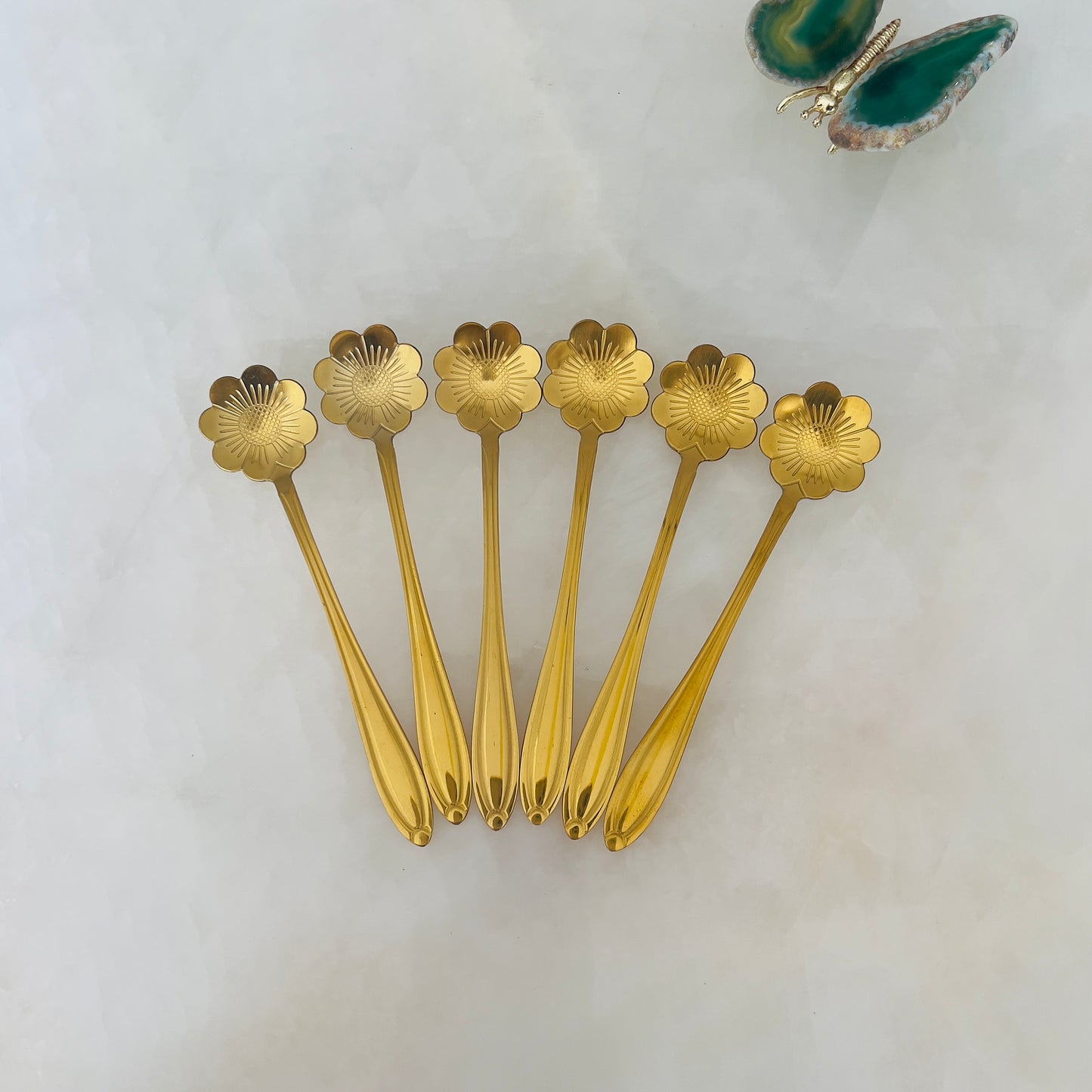 Dessert spoons - Flower Chrysanthemum - Gold Tea Spoons 6 pcs