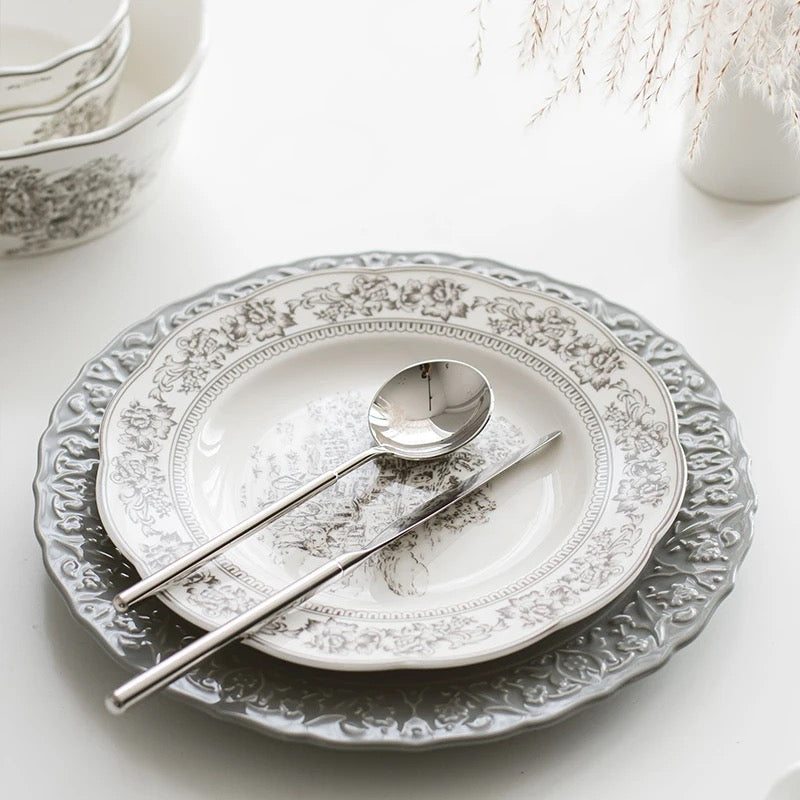 Grey Embossed Ceramic Dinner Plate - 11 inch