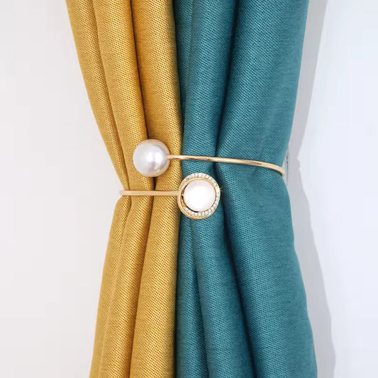 Luxury Gold Curtain Tieback with Pearl & Stone - Expandable Metal