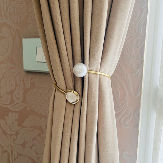 Luxury Gold Curtain Tieback with Pearl & Stone - Expandable Metal