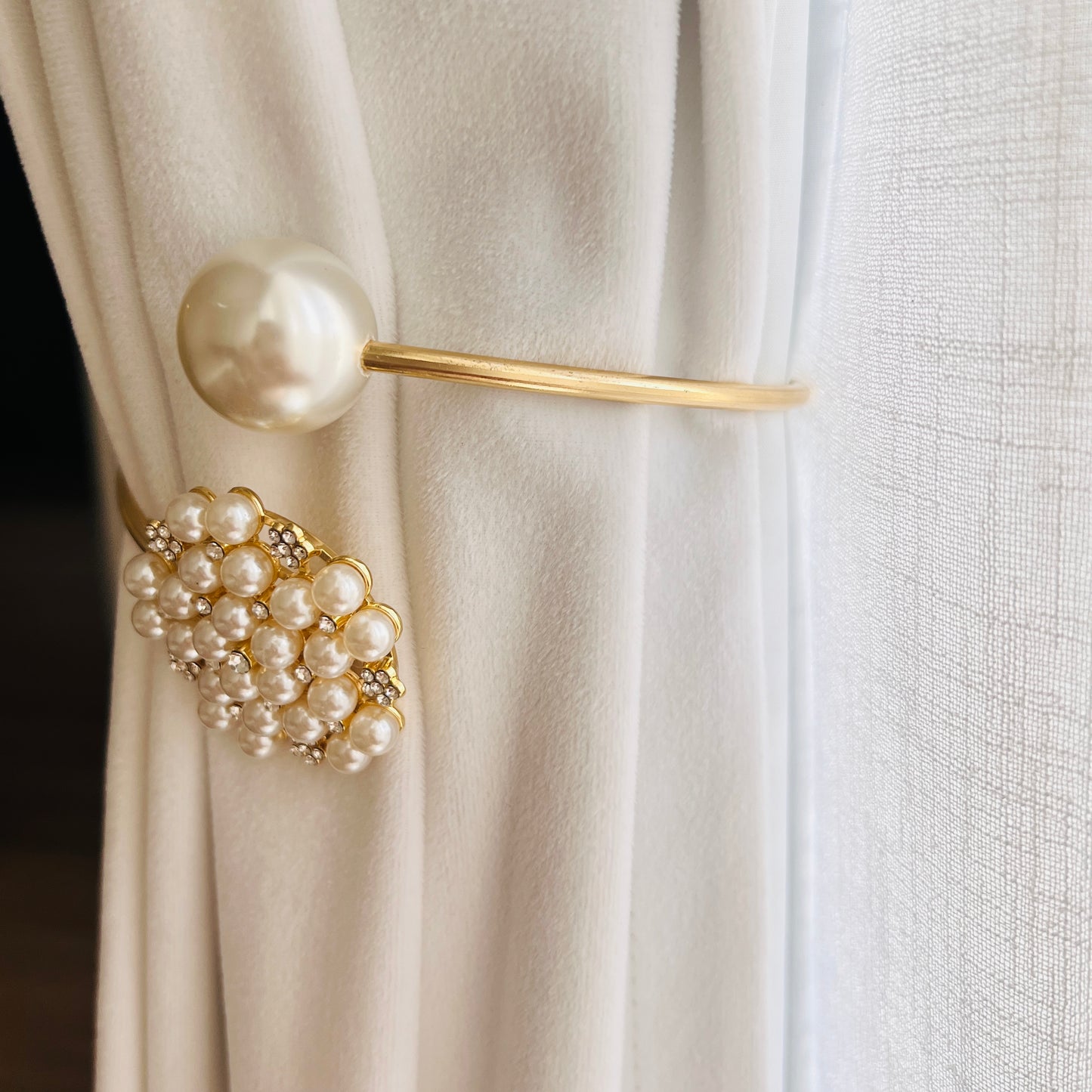 Luxury Gold Curtain Tieback Ring – Pearl & Stone Embellishments - 1 Piece