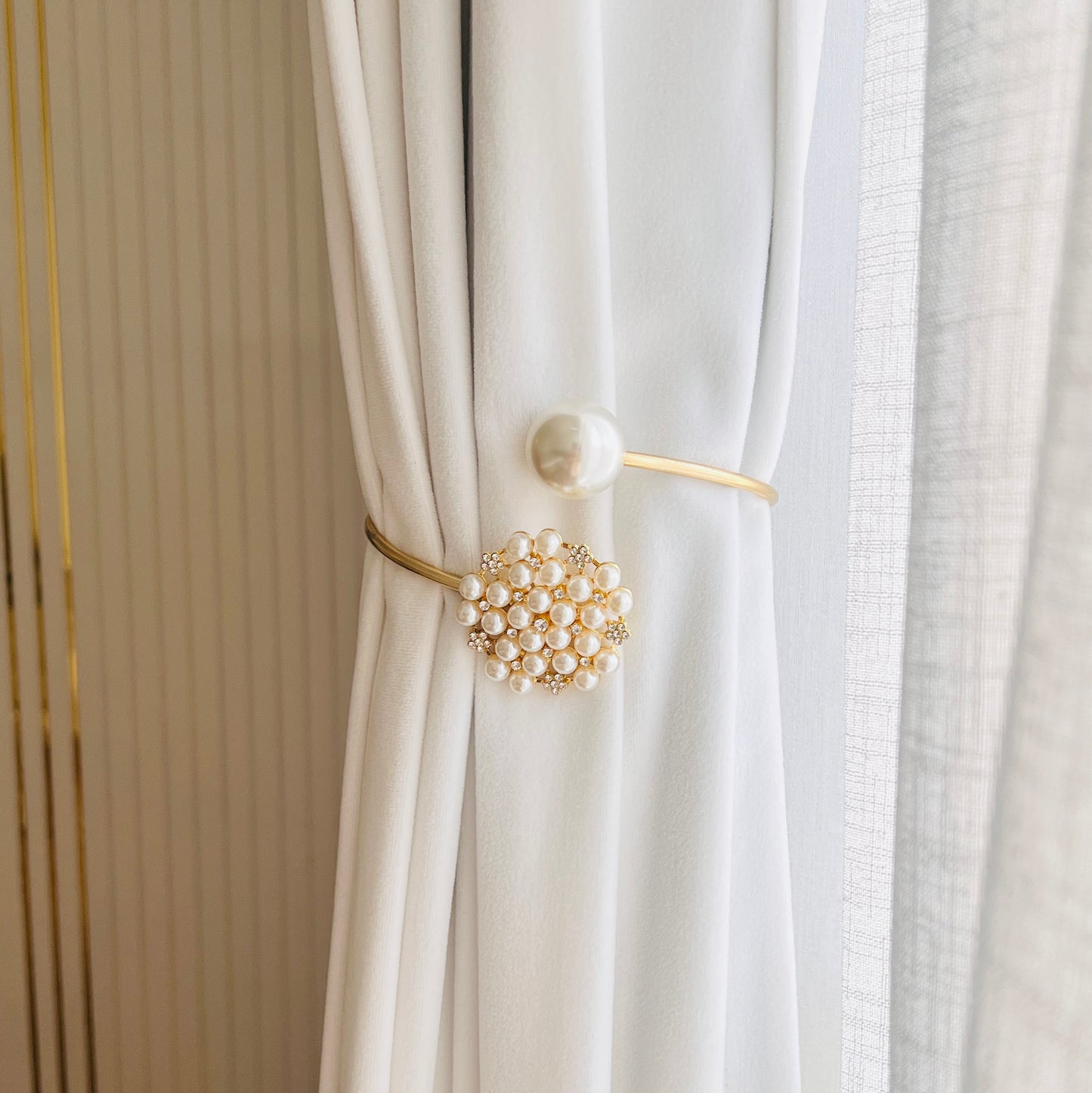 Luxury Gold Curtain Tieback Ring – Pearl & Stone Embellishments - 1 Piece