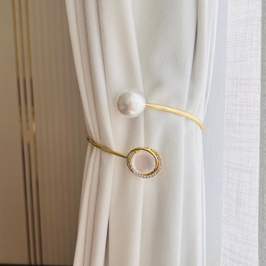 Luxury Gold Curtain Tieback with Pearl & Stone - Expandable Metal