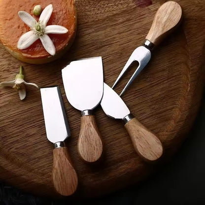 Luxury Cheese Knife Set of 4 – Stainless Steel with Wooden Handle | Gold & Silver Finish