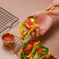 Taco and Sandwich Holder Stand with Dip Bowls | Gold & Silver | Stainless Steel
