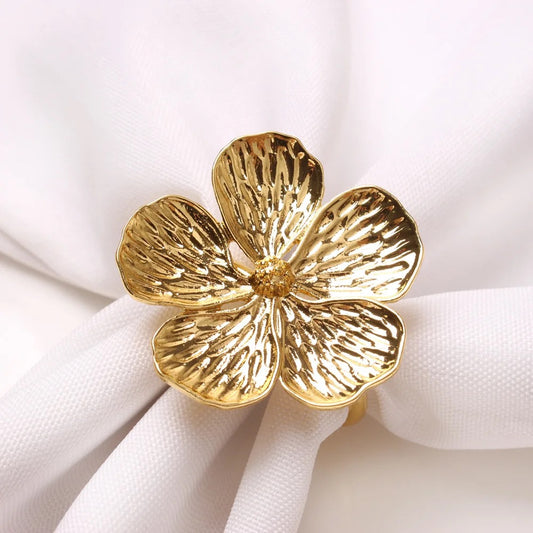 Gold Flower Napkin Rings – High-End Metal Finish, Perfect for Elegant Dining (Set of 4/6/8)