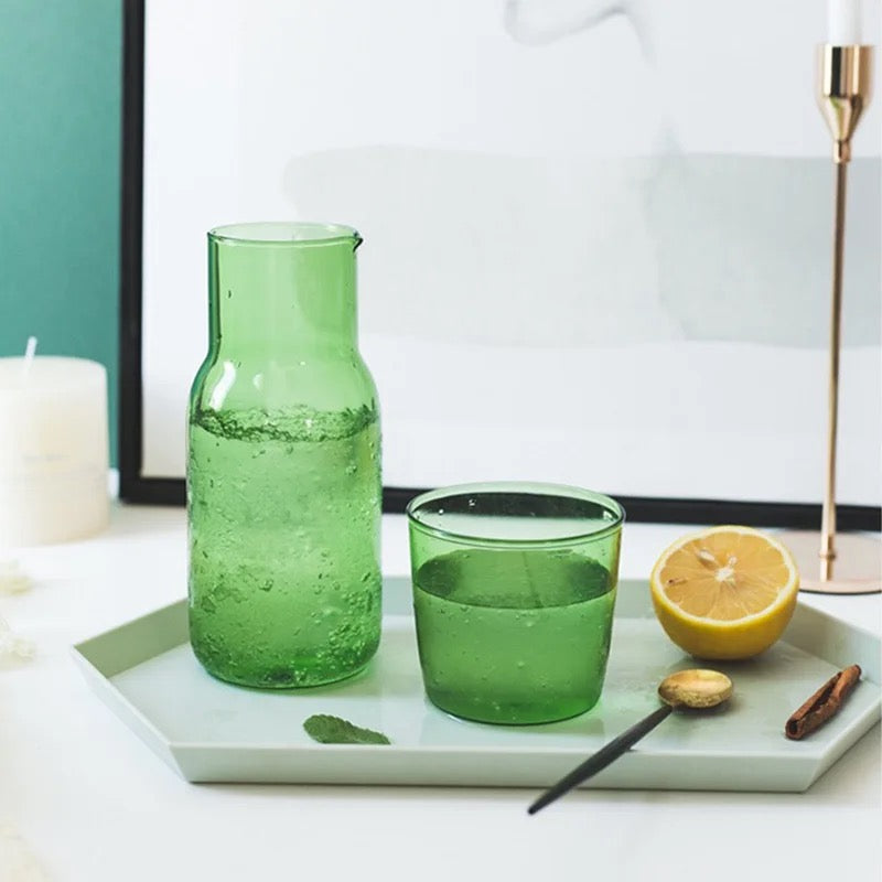 Borosilicate Bedside Carafe with Matching Glass | 4 Colors