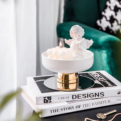 Luxury White Porcelain Footed Bowl with Gold Stand | High-End Fruit & Candy Bowl | Available in 2 Szes