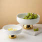 Luxury White Porcelain Footed Bowl with Gold Stand | High-End Fruit & Candy Bowl | Available in 2 Szes